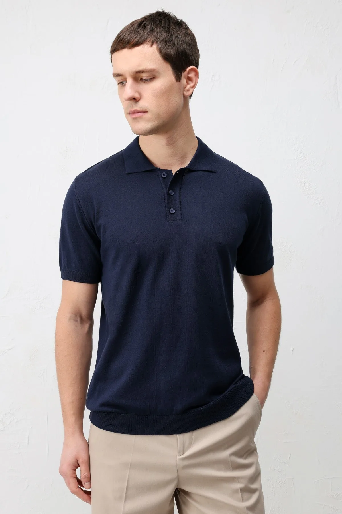 Comfort Slim Polo Yaka Erkek Triko T-Shirt A26Y3170 - Lacivert