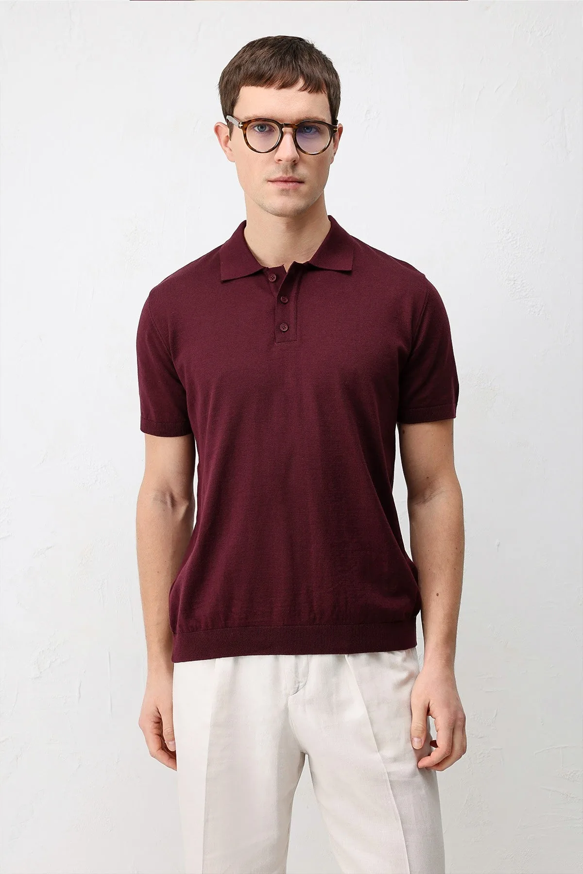 Comfort Slim Polo Yaka Erkek Triko T-Shirt A26Y3170 - Bordo