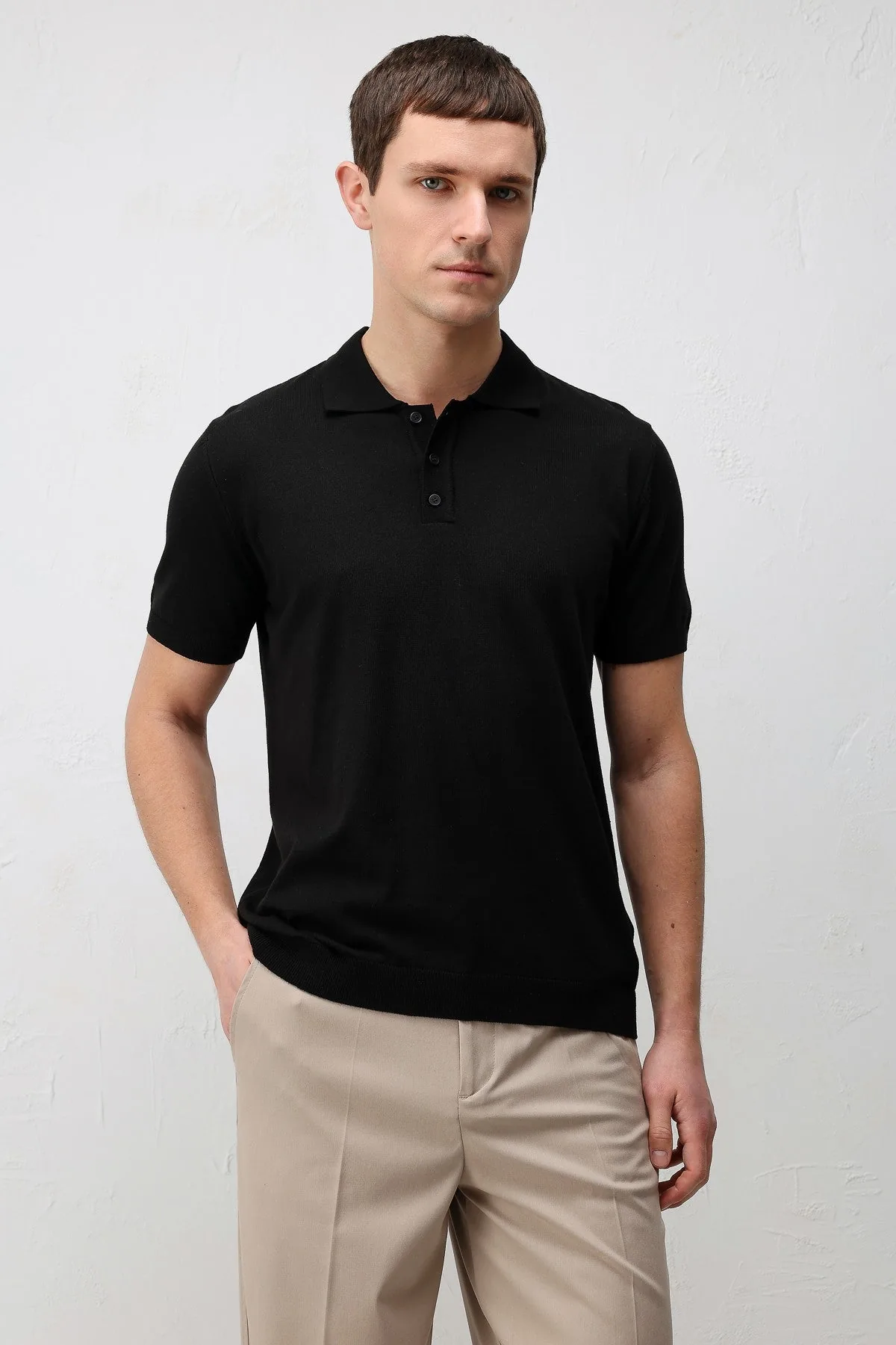 Comfort Slim Polo Yaka Erkek Triko T-Shirt A26Y3170 - Siyah